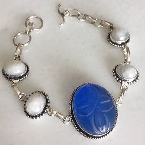 New Moonstone and Carved Glass Silver Overlay Bracelet 7 1/4” , 7 3/4” 8